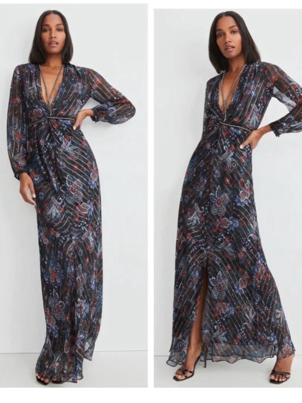 Veronica Beard Kaira Metallic twist front gown
